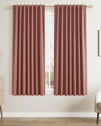 Guken Blackout Curtains 63 Inch Length 2 Panels Set for Living Room Bedroom Back Tab Thermal Insulated 100% Black Out Linen Drapes Room Darkening Window Curtains 63 Inches Long,Dusty Rose