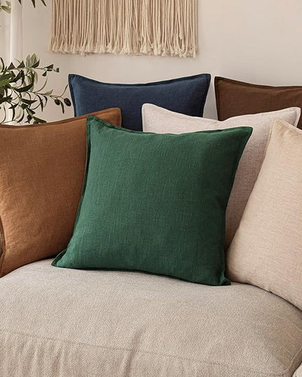 Foindtower Set of 2, Decorative Linen Soild Throw Pillow Covers Soft Accent Euro Cushion Case Farmhouse Neutral Pillowcase for Chair Couch Sofa Bedroom Living Room Home Decor 22 x 22 Inch Pine Green