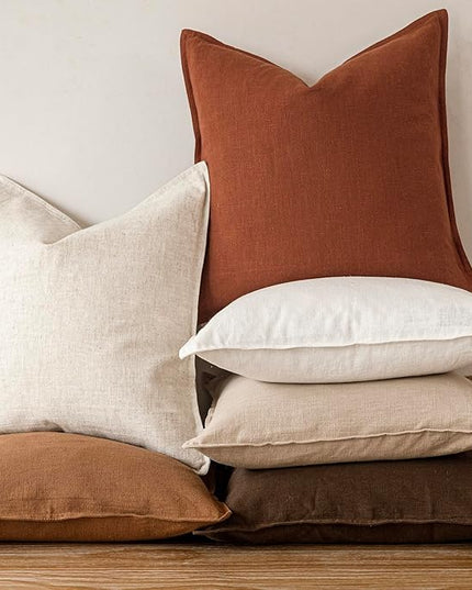 Foindtower Pack of 2, Decorative Linen Soild Throw Pillow Covers Soft Accent Cushion Case Farmhouse Neutral Pillowcase for Chair Couch Sofa Bedroom Living Room Home Decor 20 x 20 Inch Fall Rust Orange
