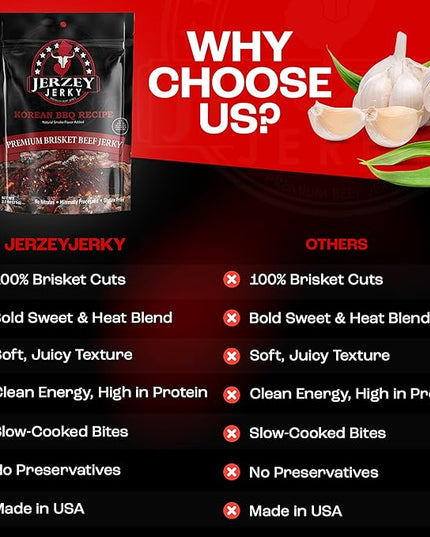 Jerzey Jerky Korean BBQ Brisket Jerky 2.5oz (2 Pack) – High Protein, Gluten Free and Healthy Beef Snacks with Rich, Authentic Flavor