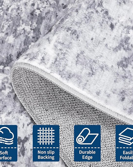 Modern Abstract 4x4 Round Area Rug Non Slip Non Shedding Rug Low Pile Stain Resistant for Bedroom Living Room Office Dining Room,Light Grey