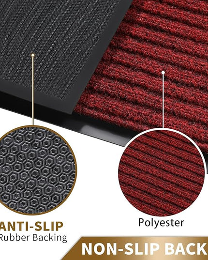 Yimobra Front Door Mat Outdoor Indoor Entrance, 100% Waterproof All-Season All Weather Doormat, Welcome Matt Outside Entry, Non Slip, Low Profile, Heavy Duty Patio Porch Floor Mats,47 x 24,Black Red