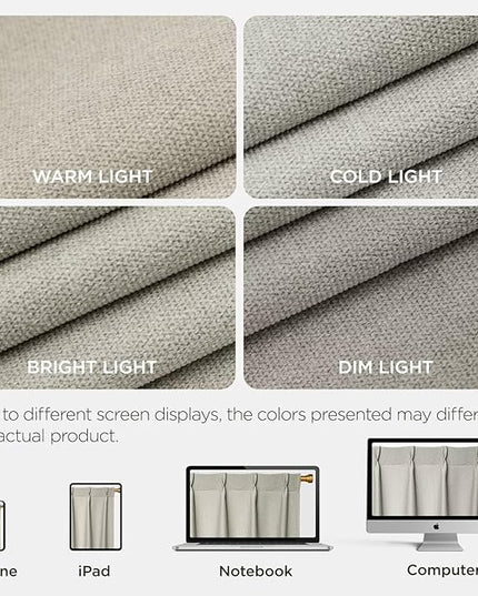 Joydeco Greyish White Pinch Pleated Thick Linen Curtains 84 Inch Long 2 Panel Set for Living Room, Double-Faced Curtain for Bedroom, Back Tab Blackout Drapes with Adjustable Hooks (40”W x84”L)