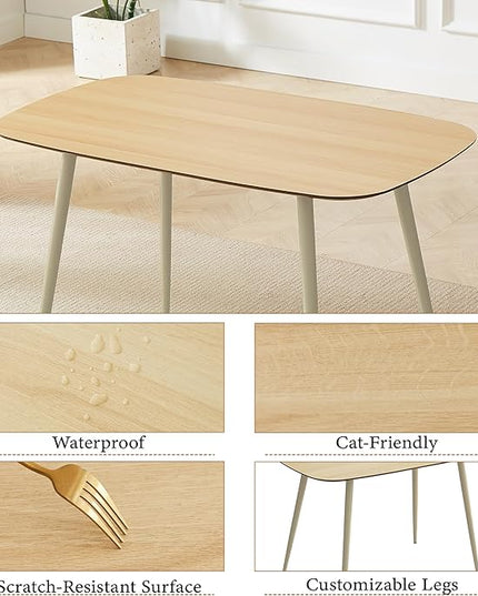 47.2'' Modern Dining Table Set for 4 - Wood Table with Cat Scratch Resistant Surface & 4 Gray Leather U-Shaped Chairs, Kitchen & Dining Room Furniture, Ideal for Small Spaces