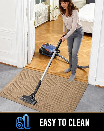 PLEASOR Front Door Mat Outside Entrance, Dirt Resistant and Absorbent Welcome Door Mat Outdoor Indoor, Sturdy Non-Slip Backing Entry Mat, Fade Resistant, Low Profile Doormat for Entryway, 29x17, Beige