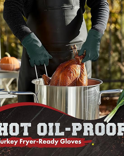 KITCHEN PERFECTION XL Silicone Smoker Oven Gloves-Extreme Heat Resistant BBQ Gloves-Handle Hot Food Right on Your Grill Fryer&Pit|Waterproof Grilling Cooking Baking Mitts|Superior Value Set+3 Bonuses