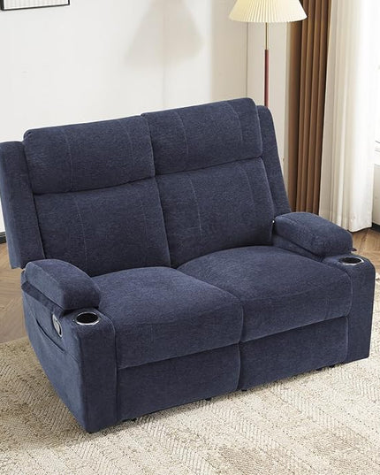 Loveseat Recliner, Loveseat Sofa with Adjustable Footrest, Wall Hugger Recliner for Living Room & Home Theater & RV(Blue)