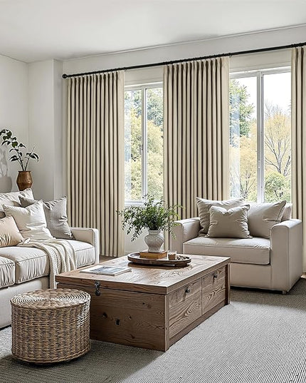 Topfinel 102 Inch Curtains 2 Panels Set,Two Packs Pinch Pleat Back Tab Linen Window Semi Sheer Privacy Thick Decorative Curtain Drapes for Living Room Bedroom,40x102 in Long,Grey Beige
