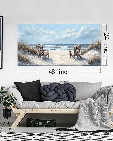 Coastal Wall Art Light Blue Canvas Landscape Art Print Beach Wall Decor Large Seascape Picture 24" x 48" Artwork for Living Room Bedroom Office