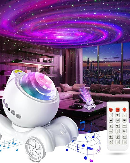 ENOKIK Galaxy Projector, Star Aurora Projector Built-in Bluetooth Speaker, Night Light for Kids Adults, White Noise Light for Home Decor/Relaxation/Party/Music/Gift (White)