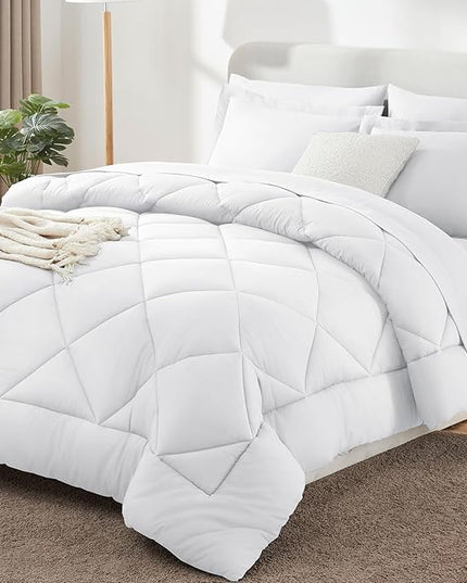 CozyLux Queen Comforter Set White - Bed in a Bag Queen Size 7 Pieces, Luxury Soft Bed Set for All Seasons, Bedding Set with Down Alternative Comforter, Sheets, Pillowcases & Shams