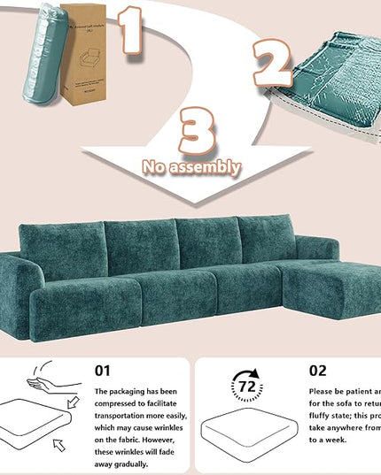 EASE MOOSE Cloud Couch Sectional Sofa, Large L-Shaped Oversized Modular Couch for Living Room, Minimalist Boneless Convertible Couches with Ottoman, 5-Seat Deep Sofas for Bedroom, Chenille (Blue)