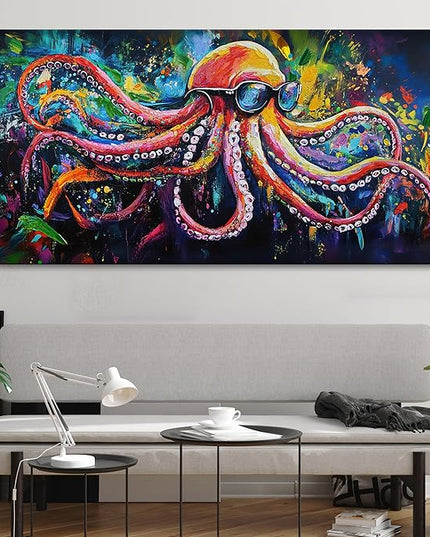 JEAWA Abstract Graffiti Wall Art, Large Size Funny Octopus Street Cool Pop Hand Drawn Texture Canvas Paintings for Living Room Bedroom Men Teenage Boy Game Room Picture Wall Decor 29x58 IN