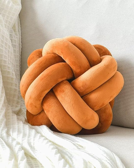 Knot Pillow Ball, Soft Home Decorative Throw Pillows Cushion, Round Changeability Knotted Pillows, Modern Home Handmade Cushions for Bedroom, Sofa, Couch (8 Inch, Caramel)