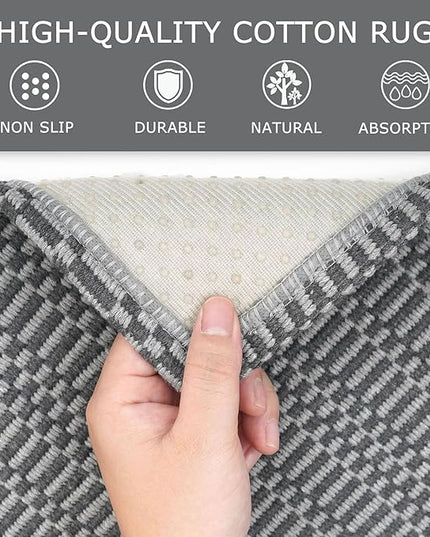 KOZYFLY Washable Runner Rug 2x5 Ft Runners for Hallways Throw Rug with Rubber Backing, Braided Cotton Entryway Runner Indoor, Carpet Runners for Hallway Kitchen Entryway Bedroom, Grey/Charcoal Grey