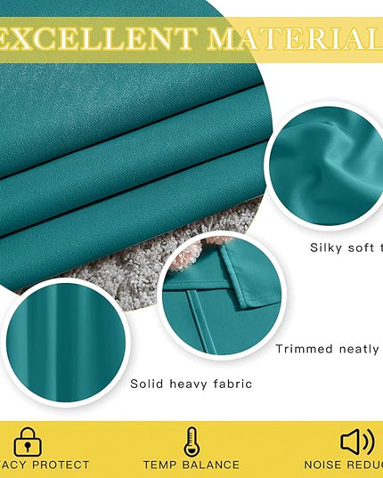 NICETOWN Blackout Peacock Teal Curtain for Sliding Door, Grommet Room Divider Curtain Wide Window Treatment Voice Reducing Thermal Drape for Bedroom/Living Room (1 Panel, W80 x L95)