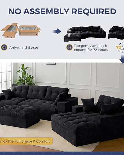 MAXYOYO Sectional Sofa Couch and Chaise Lounge, L Shaped Modern Cloud Couch with Ottoman, Comfy Sofa with Layered Cushion, Tufted Upholstered Sleeper Chair for Living Room, No Assembly Required