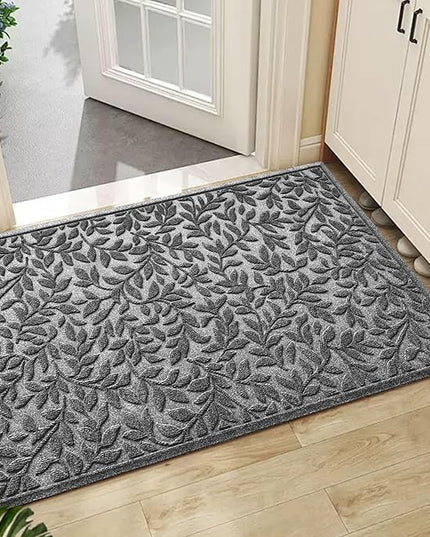 Bulijojo Sturdy Front Entrance Doormats,Durable Heavy Duty Welcome Mat,Thick Absorbent Natural Rubber Non Slip Mat,Easy Clean Entryway Mat Leaves Grey, 47" x 32"