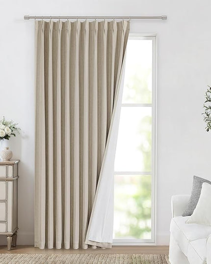 Vision Home Sand Pinch Pleated Full Blackout Curtains Linen Blended Room Darkening Window Curtains 90 inch for Living Room Bedroom Thermal Insulated Pinch Pleat Drapes with Hooks 1 Panel 60" Wx90 L