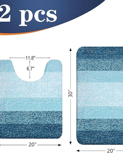 OLANLY Bathroom Rug Set 2 Piece, Soft Absorbent Microfiber Bath Mats and U-Shaped Contour Toilet Rug, Non-Slip, Machine Wash Dry, Plush Shaggy Bath Mats for Bathroom (30"x20"+24"x20", Peacock Blue)