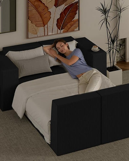 Minimalist Modular Corduroy Cloud Couch Sectional – Oversized Boneless Memory Foam Sofa for Living Room, Modern Comfy Couch, No Assembly Needed（130" U Shaped Boneless Sofa 5-Seater + 1*Ottoman,Black）