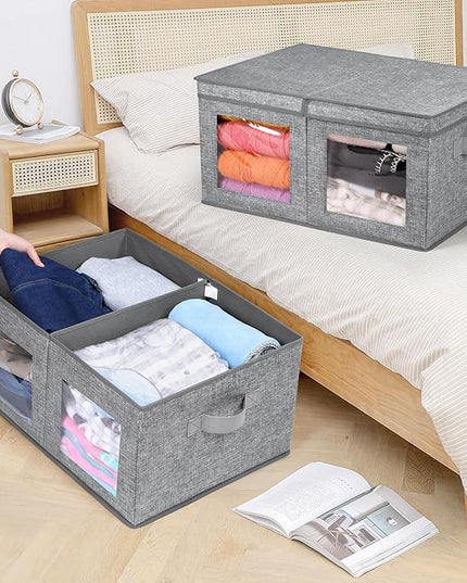 Univivi Large Foldable Fabric Storage Bins with lids [2-Pack] Collapsible Closet Storage Box for Clothes, Closet Organizer with Handles, Storage Cube Basket for Home, Bedroom (Grey, 24" x17" x 12")