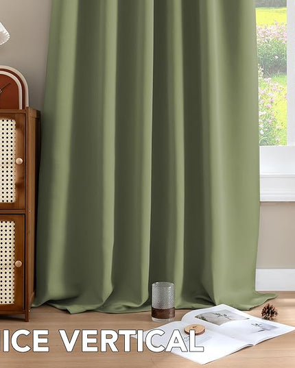 H.VERSAILTEX Blackout Curtains for Living Room Thermal Insulated Window Treatment Panels Room Darkening Blackout Drapes Back Tab/Rod Pocket Bedroom Draperies, 52 x 84 Inch, Sage, 2 Panels