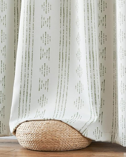 jinchan 95% Blackout Boho Curtains 72 Inch Length for Bedroom Living Room Sage Green on Beige Geometric Printed Grommet Top Room Darkening Thermal Insulated Window Drapes 2 Panels
