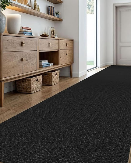 KOZYFLY Extra Long Runners for Hallways 3x18 ft Washable Kitchen Runner Non Slip Rubber Backed Hallway Rug Cotton Entryway Runner Rug Floor Carpet for Indoor Hall, Kitchen, Stair, Black/Dark Grey