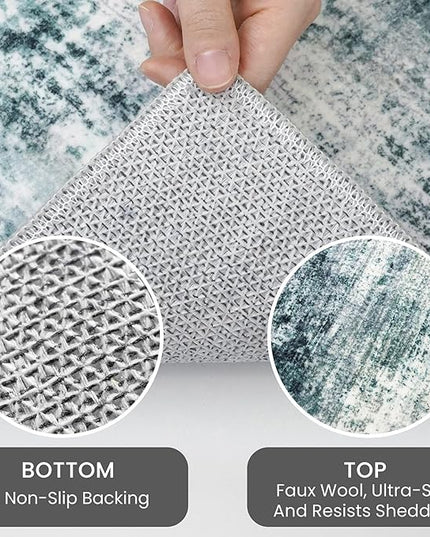 IOHOUZE Small Abstract Area Rug 2x3 Ft Entryway Rugs Washable Door Mat Indoor Entrance, Rubber Backed Throw Rugs, Printed Faux Wool Non Slip Floor Carpet for Foyer Front Door Sink, Sage Grey