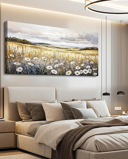 ZUITINGHUA Canvas Wall Art For Living Room Large Wall Decor For Office Bedroom Decoration White Flower Landscape Picture Grassland Painting Artwork Room Wall Mural Aesthetic Home Decor 30x60 In