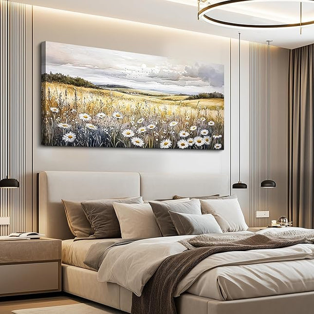 ZUITINGHUA Canvas Wall Art For Living Room Large Wall Decor For Office Bedroom Decoration White Flower Landscape Picture Grassland Painting Artwork Room Wall Mural Aesthetic Home Decor 30x60 In
