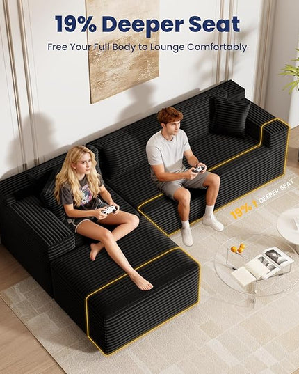 Bashaw 108" Cloud Sectional Couch Sofa with L-Shape Chaise, Modern Modular Sofa Couch Upholstered Couches for Living Room Bedroom, No Assembly Required (Black, L Shape)