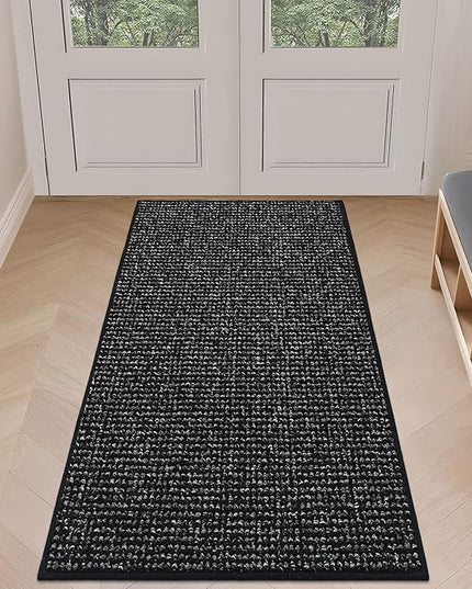 BEQHAUSE Dirt Trapper Door Mat 24" x 60", Non-Slip Washable Doormats Entrance Mat, Dirt Resistant and Absorbent Welcome Mat, Low Profile Floor Mats for Front Back Door and Entryway, Black
