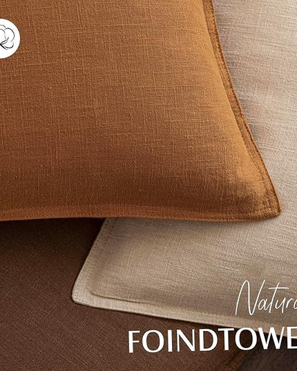 Foindtower Set of 2, Decorative Linen Soild Throw Pillow Covers Soft Accent Cushion Euro Case Boho Farmhouse Pillowcase for Chair Couch Sofa Bedroom Living Room Home Decor 22 x 22 Inch Autumn Orange