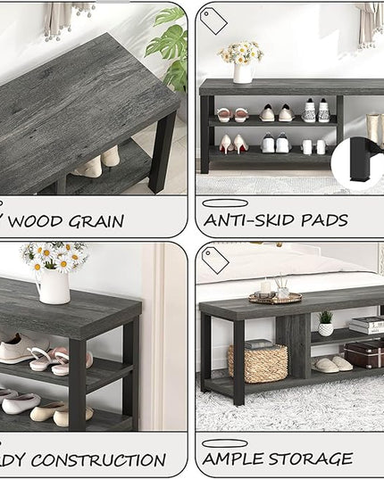 EXCEFUR Industrial Entryway Bench, Rustic Indoor Shoe Boot Storage Bench Seat for Living Room, Grey