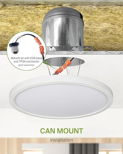 ASD LED 12" Round Flush Mount Ceiling Light Fixture, Low Profile Surface Lighting | 5CCT, Dimmable, Ultra-Thin, ETL Listed | 24W 2000LM 2700-6000K 100-277V | Kitchen, Bedroom, Hallway Lamp | White