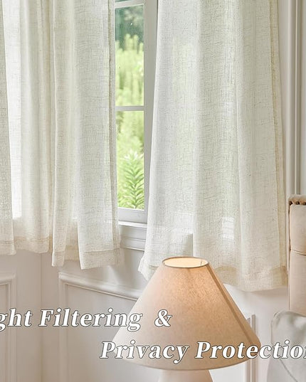 Natural Beige Linen Sheer Curtains 84 Inch Length for Living Room 2 Panels Cream Back Tab Pocket Drapes Neutral Country Rustic Farmhouse Light Filtering Semi Sheer Curtains for Bedroom Ivory 42x84