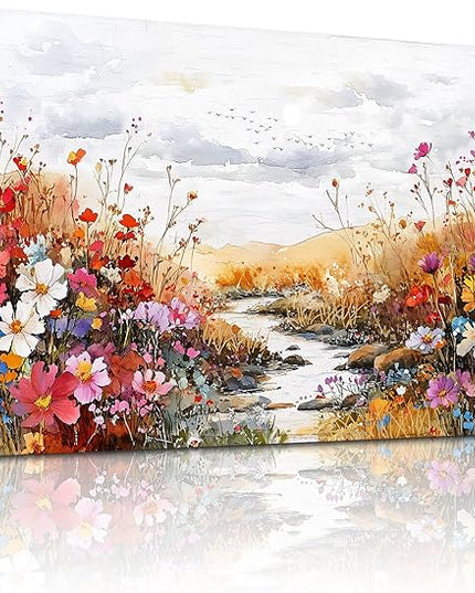 XIGUANGART Wildflowers Plants Painting Artwork Large Wall Art Canvas Prints Colorful Flowers Scenery Farmhouse Pictures Wall Decor for Living Room Kitchen Dining Room Bedroom Office Ready To Hang