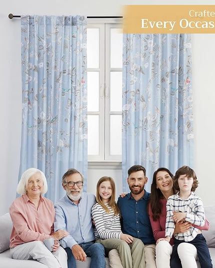 Maison d' Hermine Curtains for Living Room 100% Cotton 108 inch Length One Panel Light Filtering Curtains for Bedroom Windows with Rod and Loop Pockets Drapes (Celeste, 50" W x 108" L)