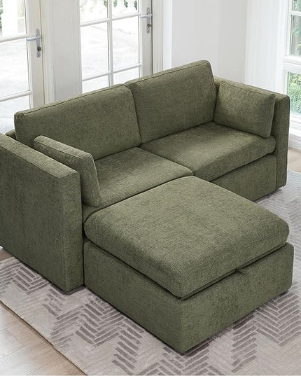 CHITA Modular Sectional Sofa, FSC Certified L Shaped Couch with Reversible Chaise, Modular Sectional Couch for Small Space, 78 Inch Width, 3 Seat Modular Sofa with Storage Ottoman, Moss Green