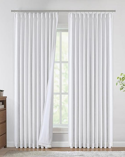 Vision Home White Pinch Pleated Full Blackout Curtains 60 inch Wide Thermal Insulated Window Panels 90 inch for Living Room Bedroom Room Darkening Pinch Pleat Drapes with Hooks Back Tab 60" Wx90 Lx1