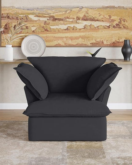 JACH Modern Comfy Couch Chair with Thick Cushion, Couch Single Accent Chair Deep Seat Sofa Couches, Hemp Velvet Sofas Furniture for Small Spaces Living Room Bedroom Office Apartment (Black)