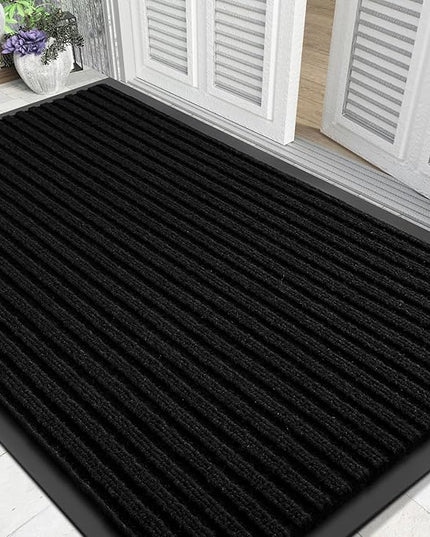 Yimobra Front Door Mat Outdoor Indoor Entrance, 100% Waterproof All-Season All Weather Doormat, Welcome Matt Outside Entry, Non Slip, Low Profile, Heavy Duty Patio Porch Floor Mats,47 x 32,Black
