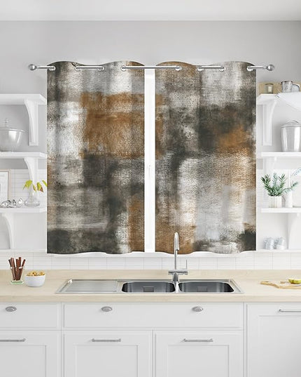 Asuexpect Abstract Kitchen Curtains 2 Panels Abstract Rust Curtain Room Darkening Grommet Window Drapes Modern Decorative Window Treatments, 26x36 Inches, Tan