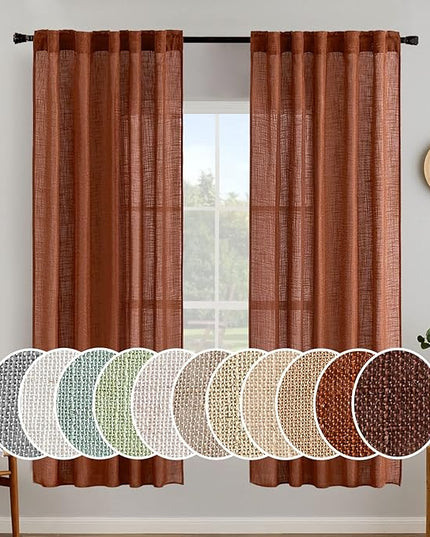 MIULEE Burnt Orange Curtains 72 Inch Length for Bedroom Living Room, Soft Textured Window Drapes Terracotta Rust Boho Fall Decor Semi Sheer Light Filtering Back Tab Rod Pocket Modern, 2 Panels