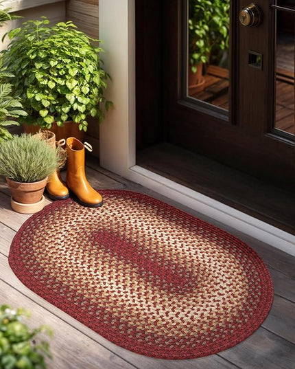 Tranquility TQ42 Red 5' x 8' Oval - Braided Area Rug, Home Decor, Floor Mat or Bedroom Rug - Easy Care, Ideal for High Traffic Areas in Hallway and Living Room - Made in USA