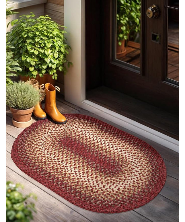Tranquility TQ42 Red 3' x 5' Oval - Braided Area Rug, Home Decor, Floor Mat or Bedroom Rug - Easy Care, Ideal for High Traffic Areas in Hallway and Living Room - Made in USA