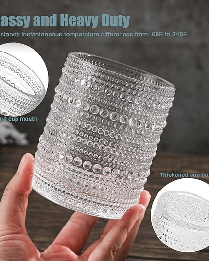 Set of 4 Hobnail Drinking Glasses,15.2 Oz Romantic Water Glasses, Clear Embossed Design Vintage Glassware, Cocktail Glasses, Beaded Drinking Glasses for Water, Beer, Juice(15oz+4")