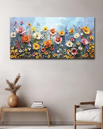 XIGUANGART Canvas Wall Art for Living Room Colorful Abstract Canvas Art Prints Pictures Wildflower Painting Flowers Large Wall Decor for Bedroom Office Artwork Nature Farmhouse Modern Home Decoration